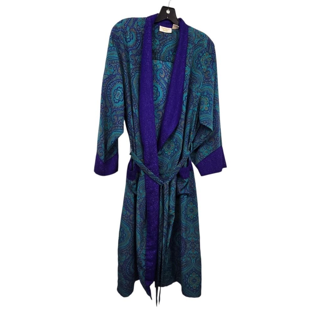 Vintage 90s Victoria Secret Gold Label Robe Womens S Purple Teal Tie Pockets